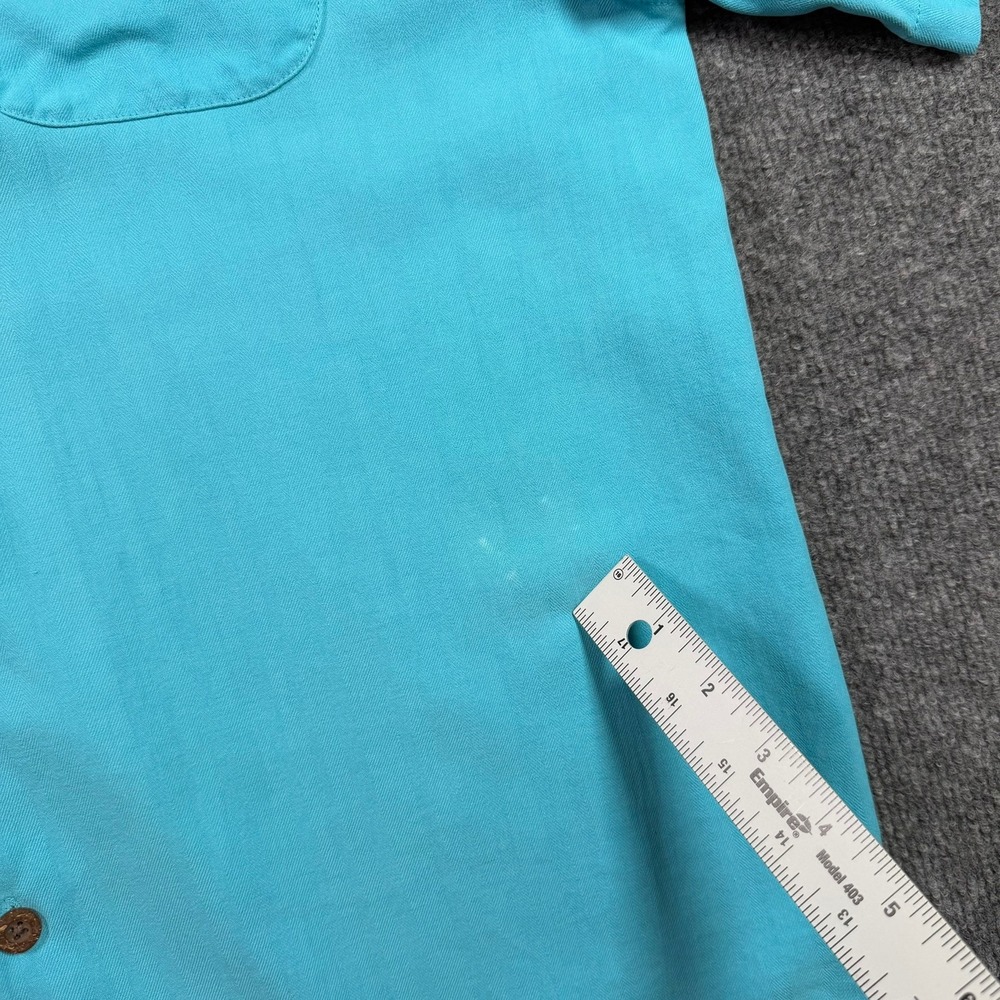 Tommy Bahama Silk Camp Shirt Mens Medium Turquoise Blue Herringbone Original Fit - Picture 6 of 8
